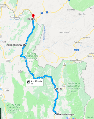 Route from Nan to Chiang Khong in North Thailand