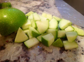 green apple diced on counter