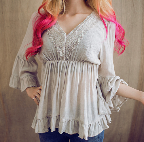  Lace V-Neck Tiered Blouse