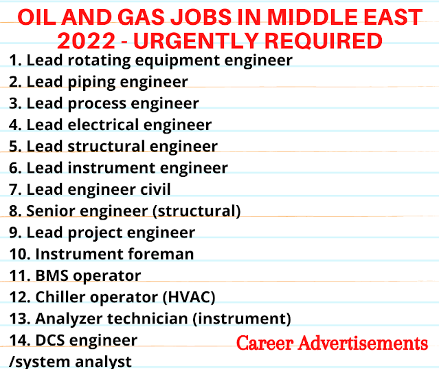 Oil and gas jobs in Middle East 2022 - Urgently required