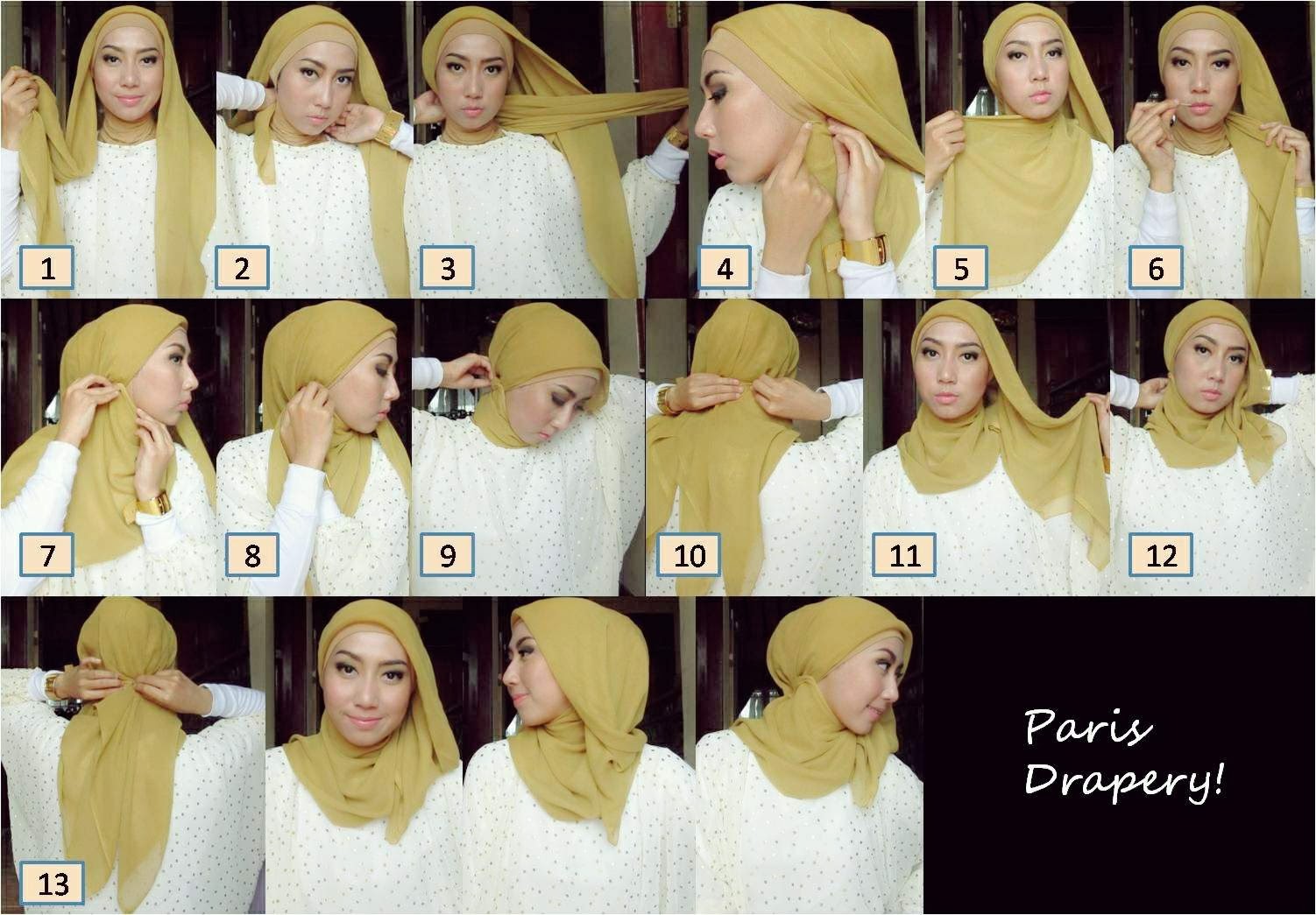 23 Gambar Lengkap Tutorial Hijab Segi Empat Fatin Paling Lengkap