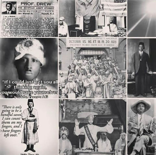 collage of the various works of Prophet Noble Drew Ali and his Egyptian Adept card