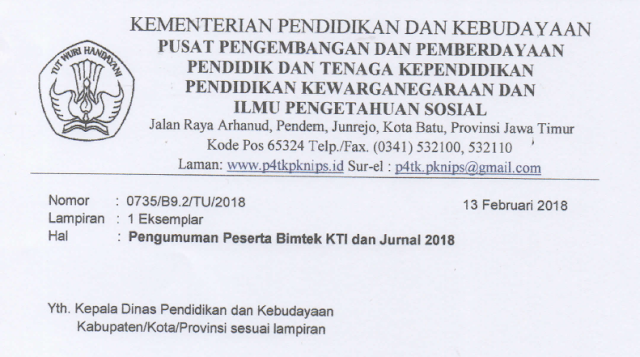 Pengumuman Hasil Seleksi Bimtek Kti Dan Jurnal Ilmiah Tahun 2018