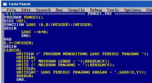 society media : contoh program function dengan Turbo Pascal