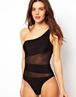 One shoulder swimsuit black with mesh panels by Motel at ASOS.com