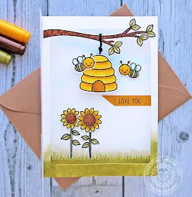 Sunny Studio Stamps: Just Bee-cause Fluffy Clouds Frilly Frame Dies Fancy Frame Dies Love You Card by Vanessa Menhorn