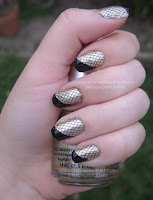 Gold with black tips and black fishnets