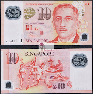 Singapore 10 Dollars banknote 1 triangle variety