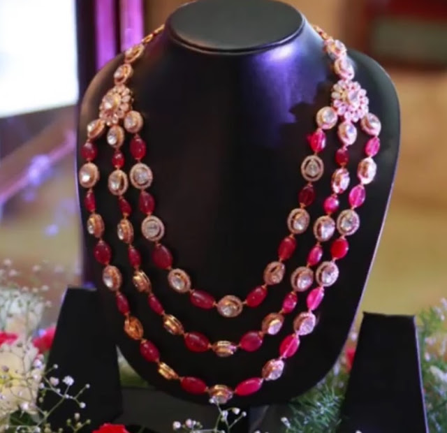 Ruby Beads Polki Three Layer Set