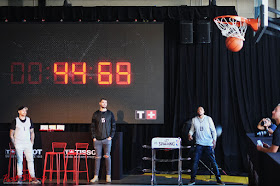 Free throw half time comp  with Isaac Humphries and Sterling Brown. TISSOT NBA Finals Party Sydney - Photography by Kent Johnson.