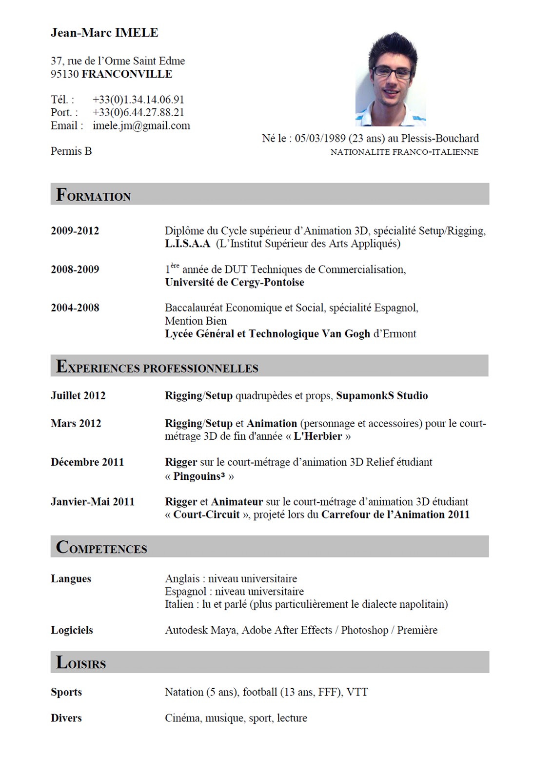 Curriculum Vitae: Curriculum Vitae En Francais