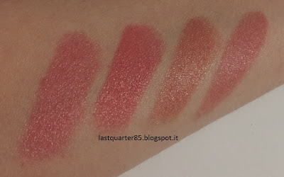 ELF Mineral Lipstick: da sinistra a destra Pouty Petal, Party Pink, Rosy Raisin e Runaway Pink.