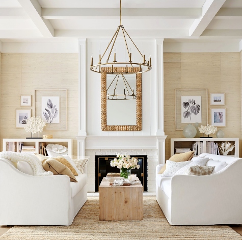 White and Beige Coastal Living Room