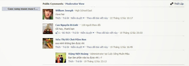 Giao diện quản lý bình luận của Facebook APP