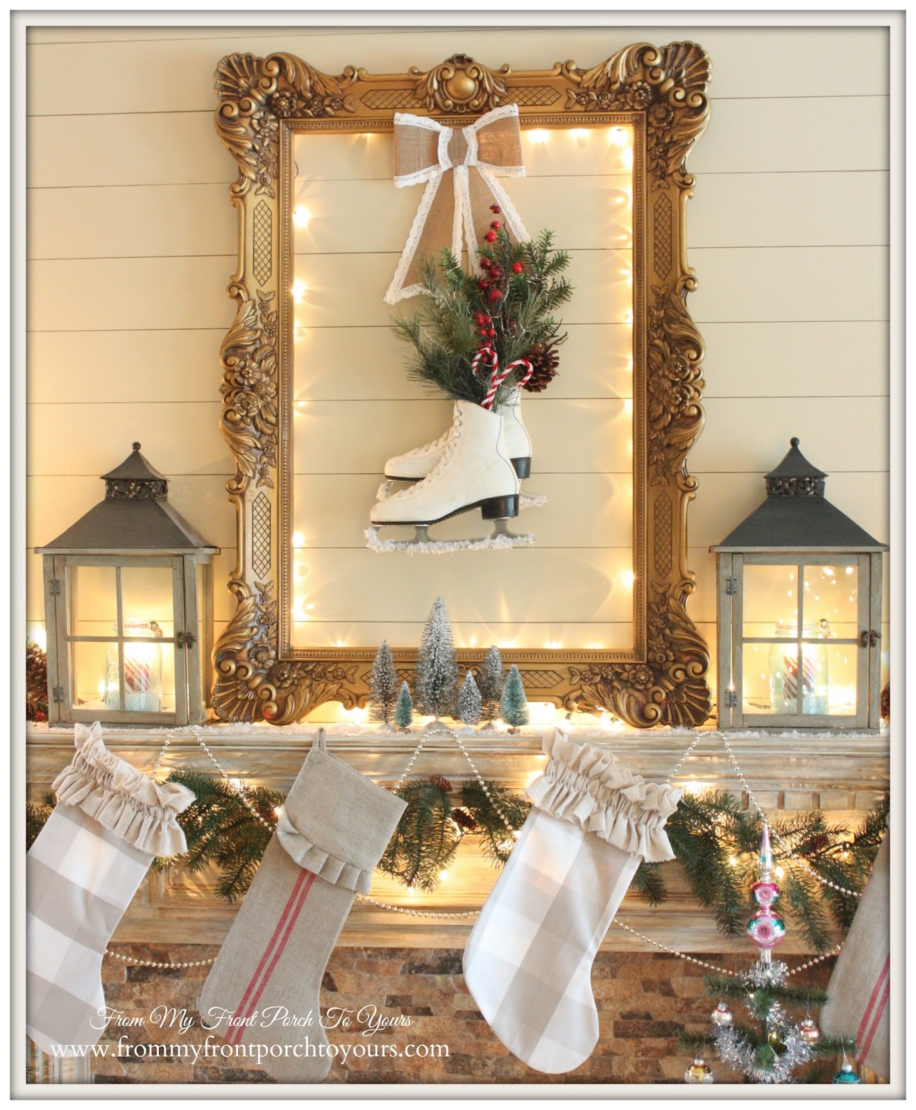 French Farmhouse Vintage Christmas Mantel 2014-Buffalo Check Stockings- From My Front Porch To Yours