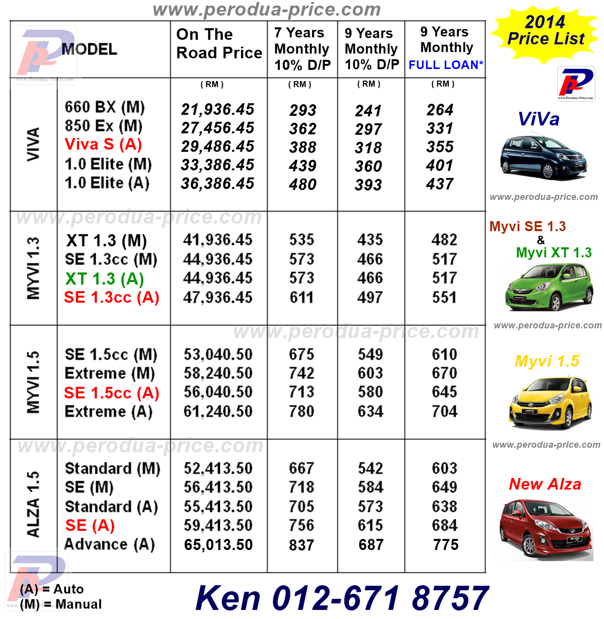 Perodua Axia - New Car  Call 012-671 8757: Perodua Price List