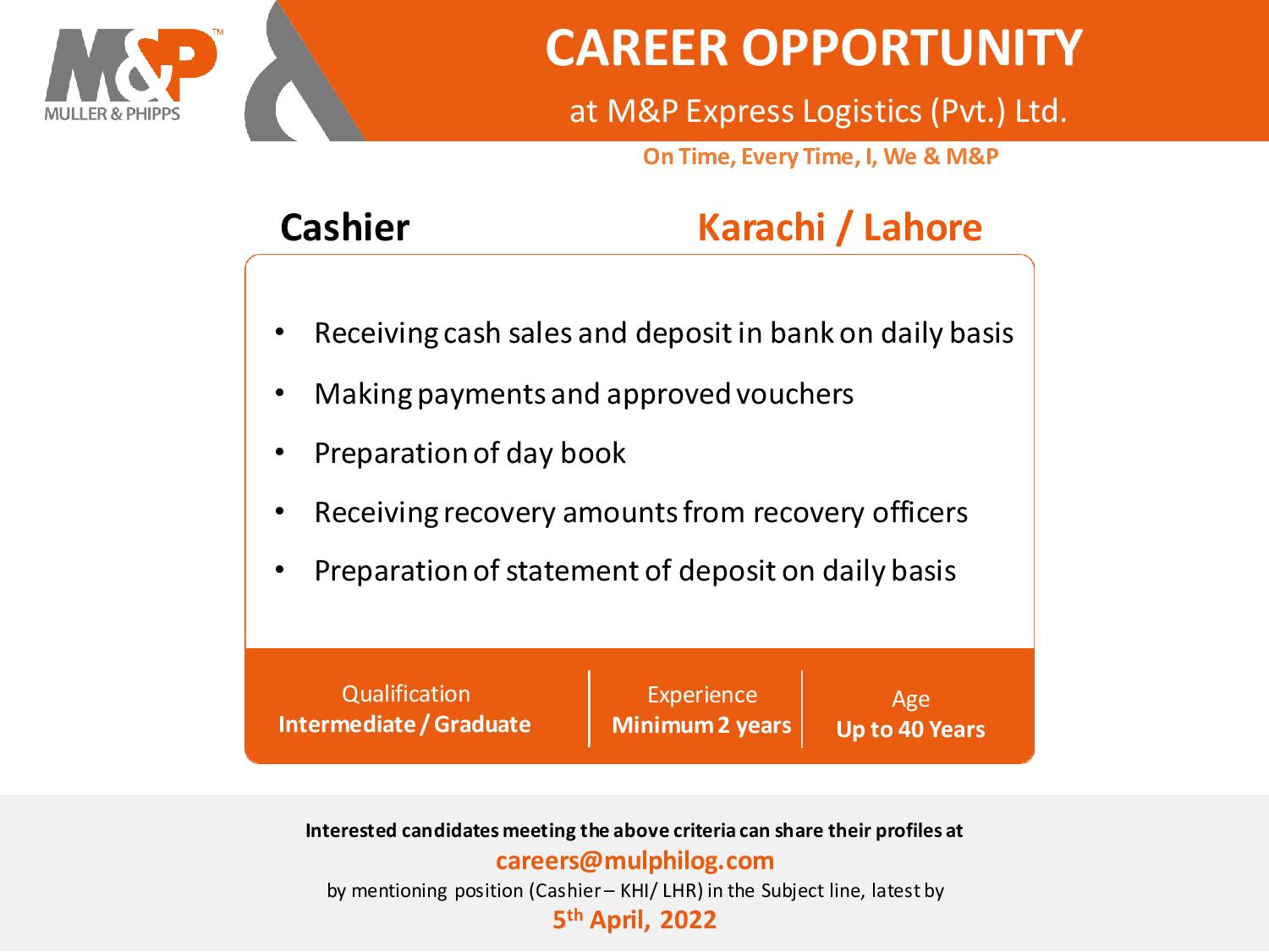 M&P Express Logistics Jobs Cashier