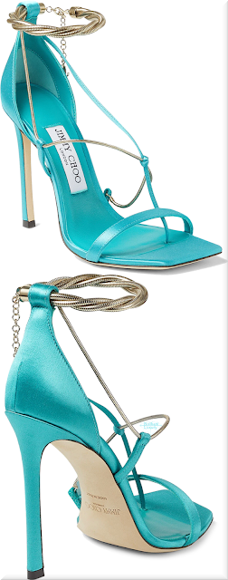 ♦Jimmy Choo Oriana turquoise blue Malibu satin sandals with gold chains #jimmychoo #shoes #pantone #brilliantluxury