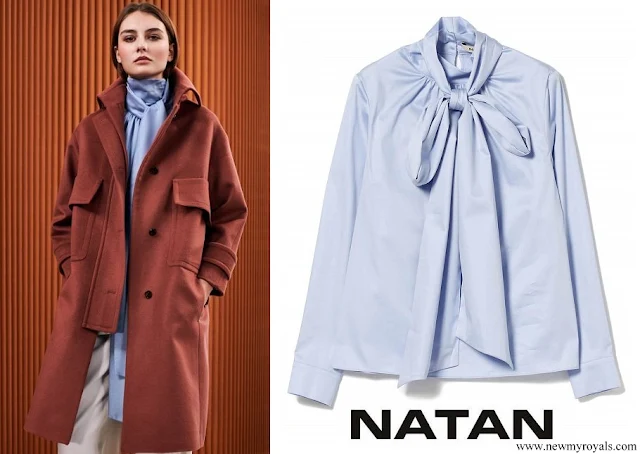 Queen Mathilde wore NATAN Cotton Poplin Bowtie Blouse in Light Blue FW 2020 Collection