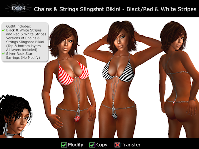 BSN Chains & Strings Slingshot Bikini-Black/Red & White Stripes