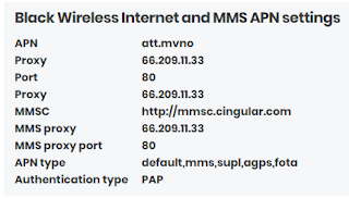 Black Wireless Data Settings