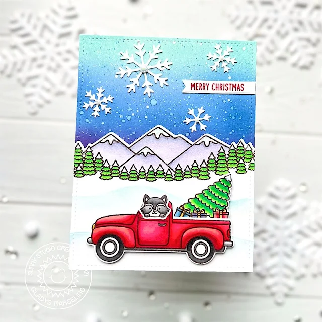 Sunny Studio Stamps: Truckloads Of Love Winter Holiday Card by Gladys Marcelino (featuring Country Scenes)