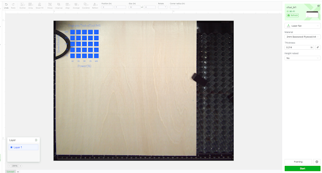 xtool, xtool m1, xtool p2, laser engraver, material test, test grid pattern