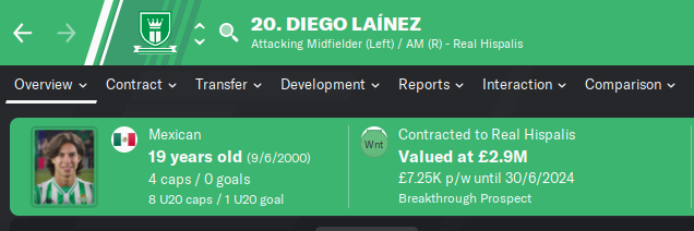 FM20 Wonderkid - Diego Lainez