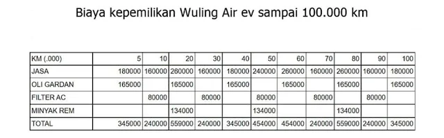 biaya perawatan wuling air ev