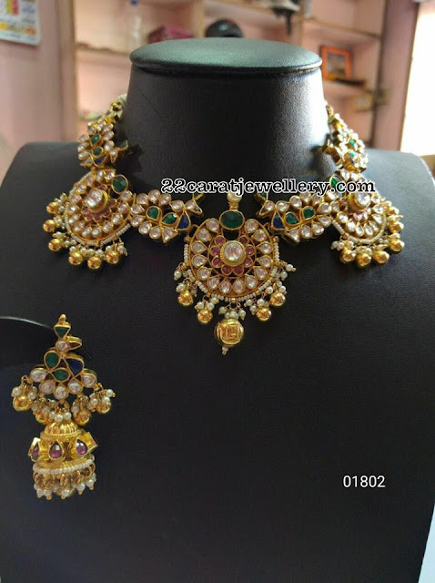 Fancy Polki Choker with Jhumkas