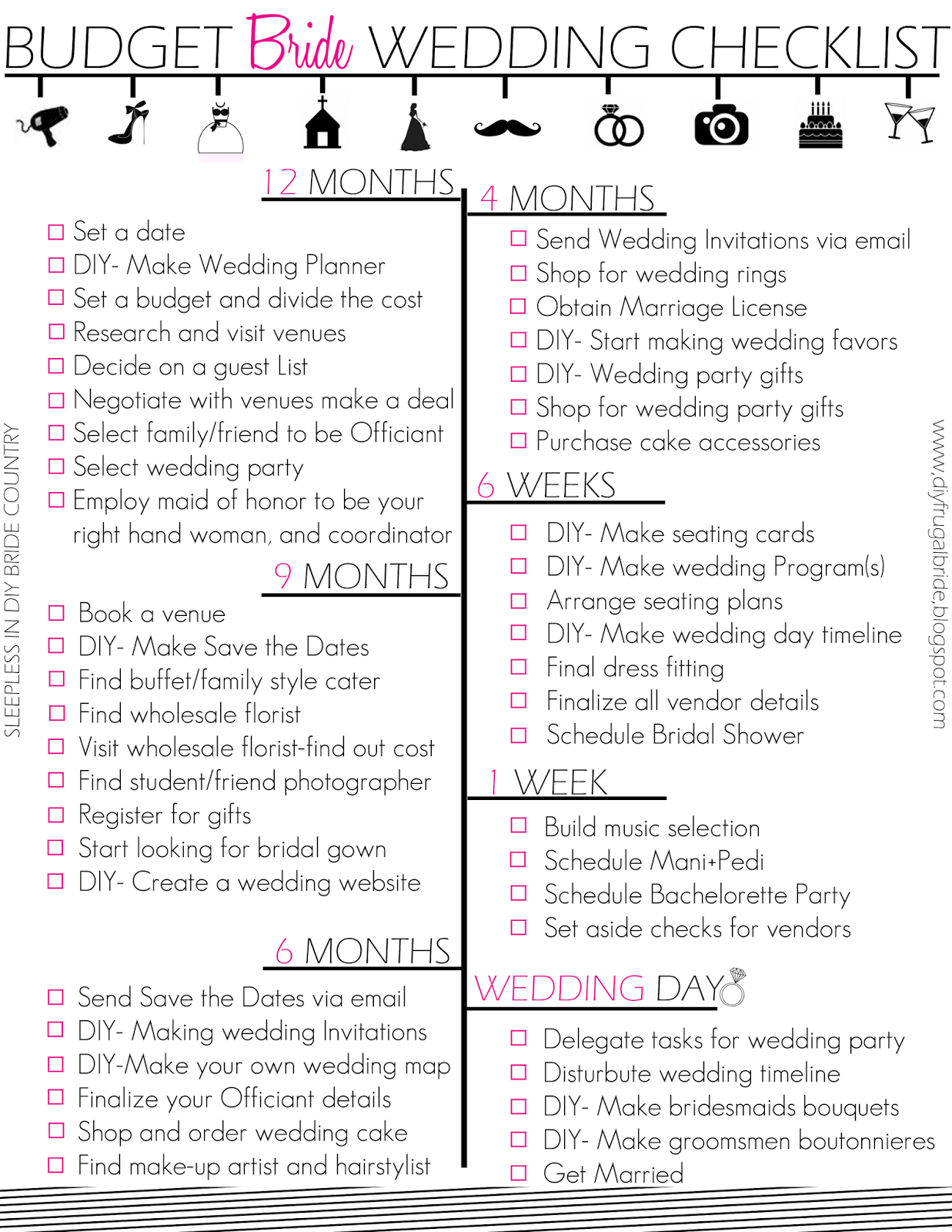 sleepless in diy bride country budget bride wedding checklist and