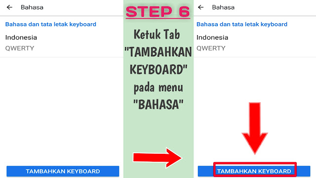 Step 6 - Ketuk Tab  TAMBAHKAN KEYBOARD pada menu BAHASA