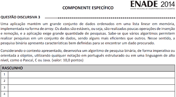 Questão do ENADE 2014 sobre busca binária