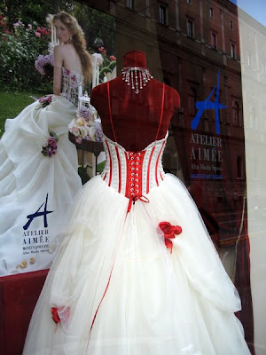 Wedding dress with red bustier