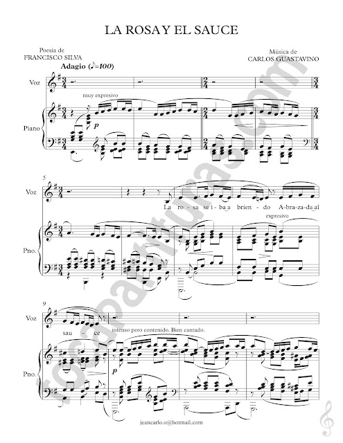  Partitura de La Rosa y el Sauce para Duo de Voz y Piano acompañamiento Piano and Vocie Duet Sheet Music