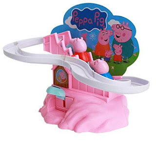 ThinIce Fun Cartoon Pig Race Track Set, Climbing Stairs Slide Track Toys for Toddlers Kids