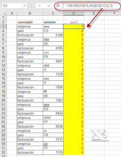 Desapilando columnas de datos en Excel.