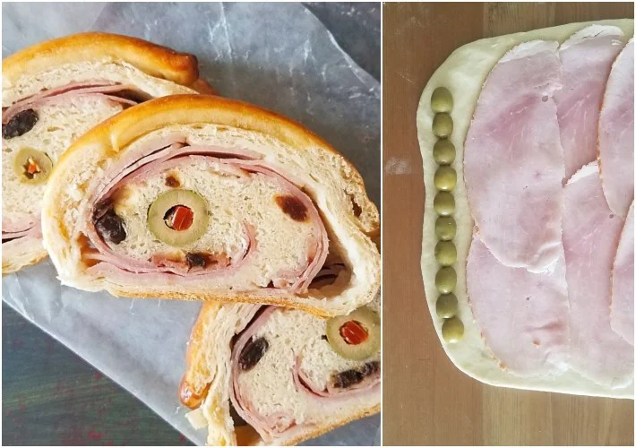 Pan de jamón con la aceituna en el centro del relleno