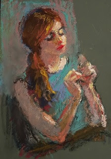 loose, gestural, portrait drawing, oil pastel, colorful