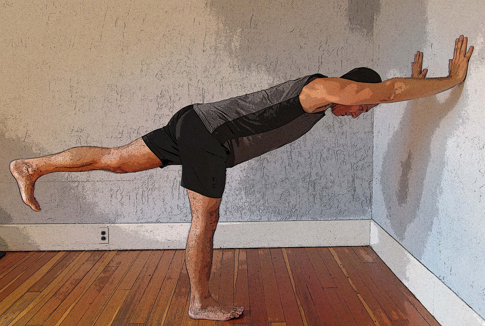 at Warrior 3 Pose:  the wall YOGA FOR Featured poses AGING: HEALTHY yoga Version) (Wall