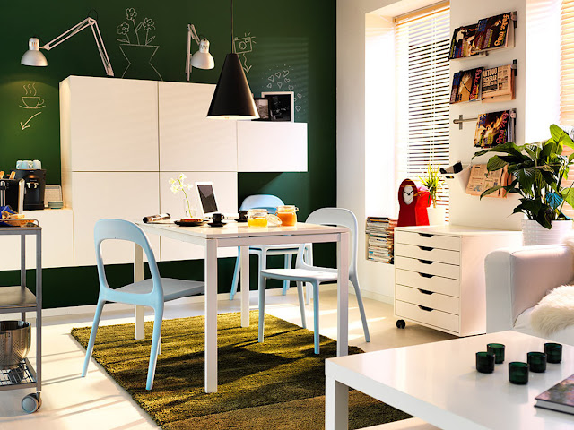 classy ikea small spaces with white dining table and simple white dining chairs