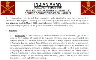 Indian Army Technical Entry Scheme 50 Course Recruitment