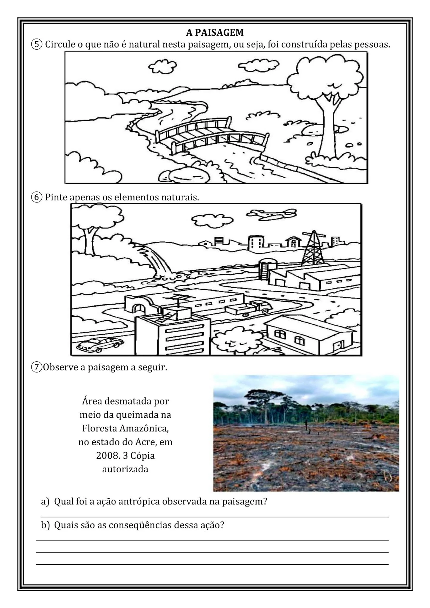 Atividade de Geografia 2º Ano: a paisagem urbana e rural