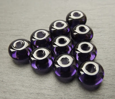 Lampwork spacer beads made in Creation is Messy 'African Violet'