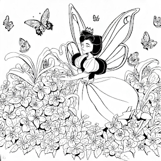 Desenhos para colorir de fadas e borboletas em um jardim encantador. Uma ótima opção para entreter as crianças em casa ou na escola.