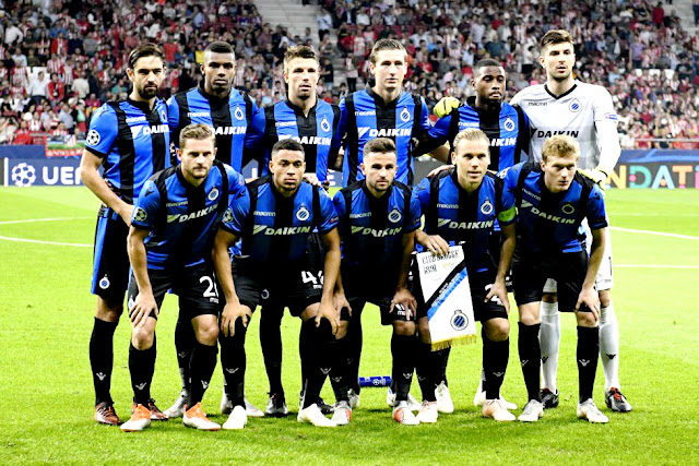 CLUB BRUGGE - Temporada 2018-19 - Poulain, Wesley Moraes, Brandon Mechele, Hans Vanaken, Stefano Denswil y Letica; Mats Rits, Arnaut Danjume, Siebe Schrjivers, Ruud Vormer y Thibault Vlietinck. CLUB ATLÉTICO DE MADRID 3 (Antoine Griezmann 2, Koke) CLUB BRUGGE 1 (Danjuma). 03/10/2018. Liga de Campeones de la UEFA, fase de grupos, Grupo A, jornada 2. Madrid, España, estadio Wanda-Metropolitano