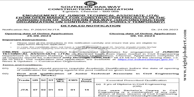 Junior Technical Associate Civil Engineering Job Opportunities in Southern Railway