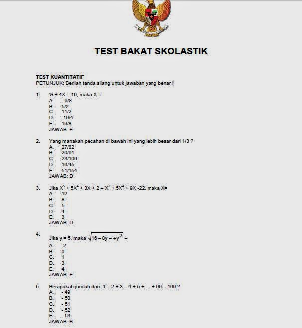 Contoh Soal Tes CPNS Bakat Skolastik