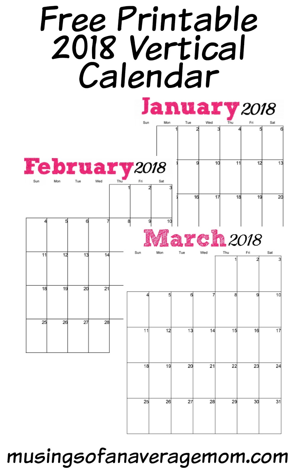 Musings Of An Average Mom 2018 Vertical Calendars - roblox calendar 2017