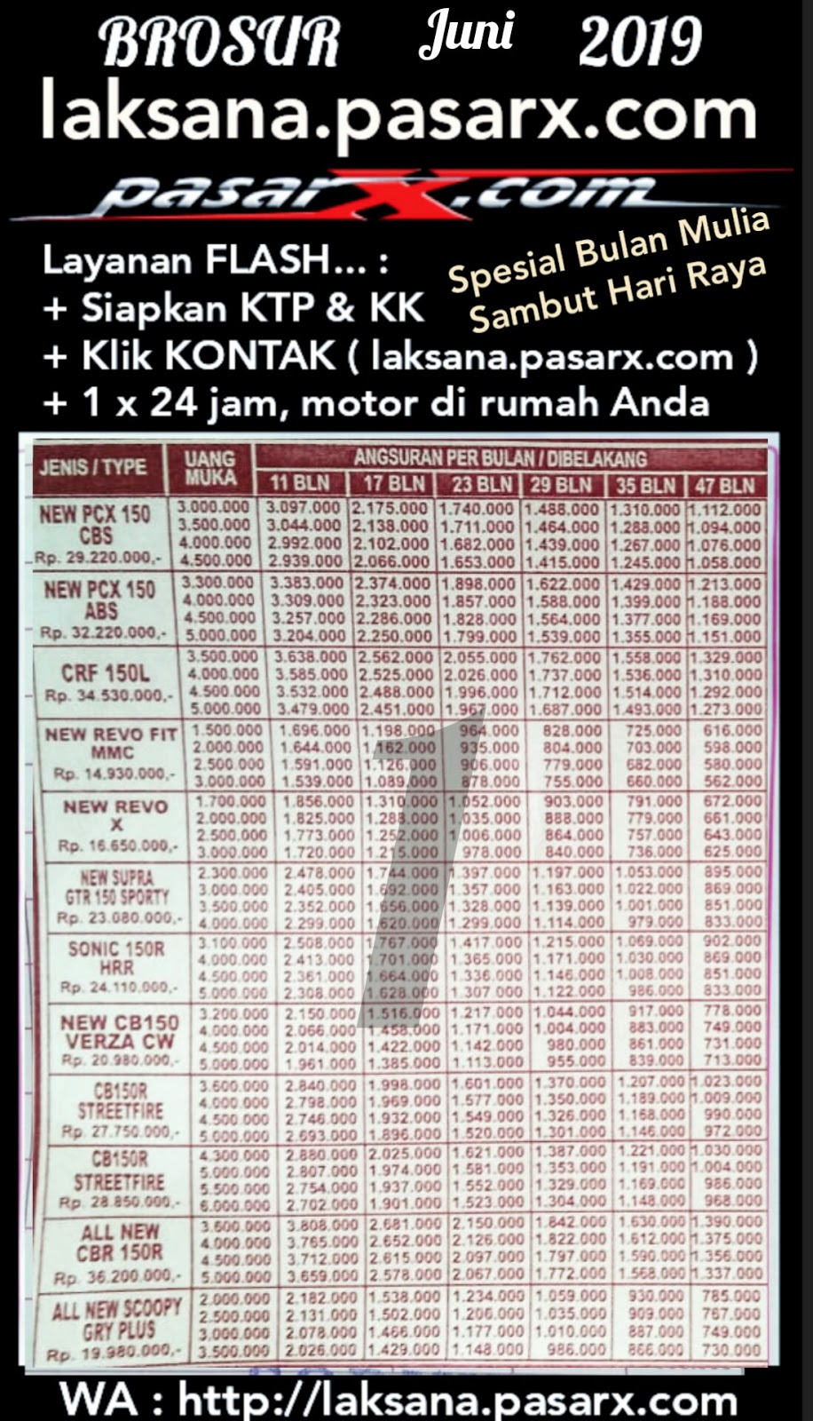 2019 2020 BROSUR Daftar HARGA  Kes KREDIT MOTOR HONDA  